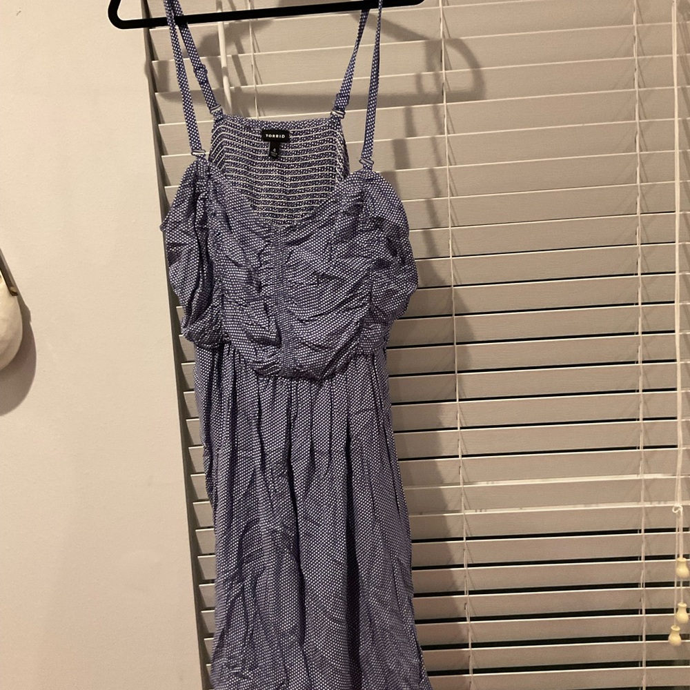 Blue and White Polka Dot Spaghetti Strap Dress
